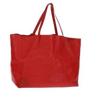 CELINE Horizontalkava Tote Bag Leather Red Gold Auth bs32104